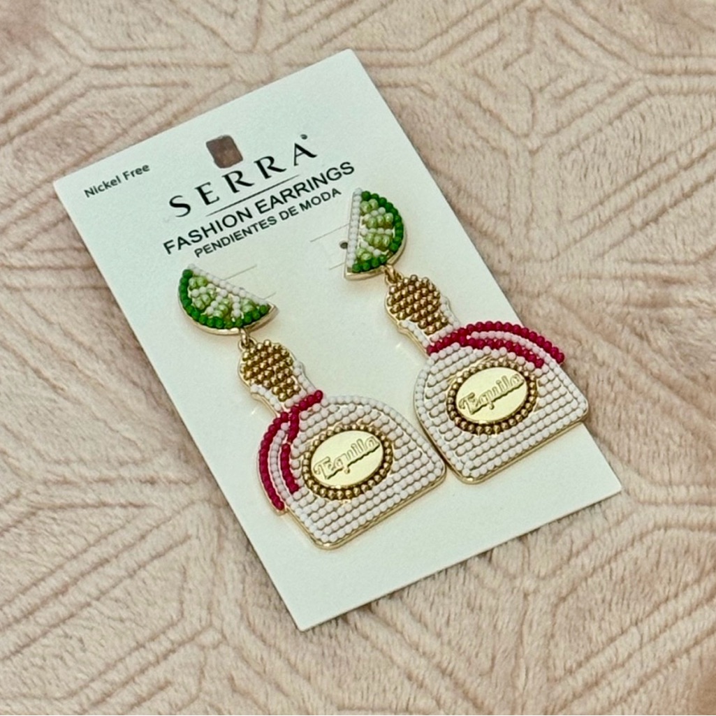 New Beaded Tequila Bottle Earrings - Gold